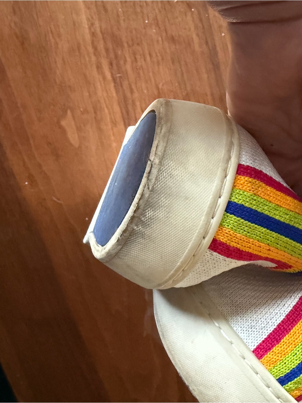 Rainbow Rothy's Cream Slip-On Sneakers with Rainbow Trim - Picture 9 of 10